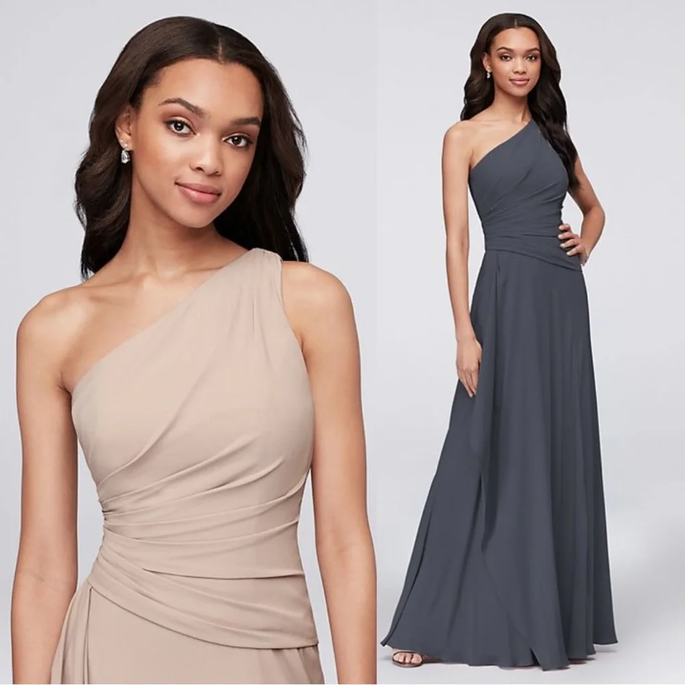 David’s Bridal one shoulder Georgette long bridesmaid dress in PLUM, Size 12 - Picture 3 of 6